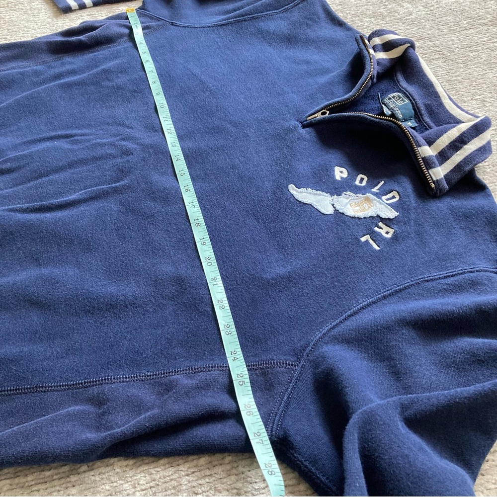 Vtg 90s Polo Ralph Lauren RL P-Wing Stadium‎ Quarter Zip Sweatshirt XL Rare Navy - Picture 9 of 9